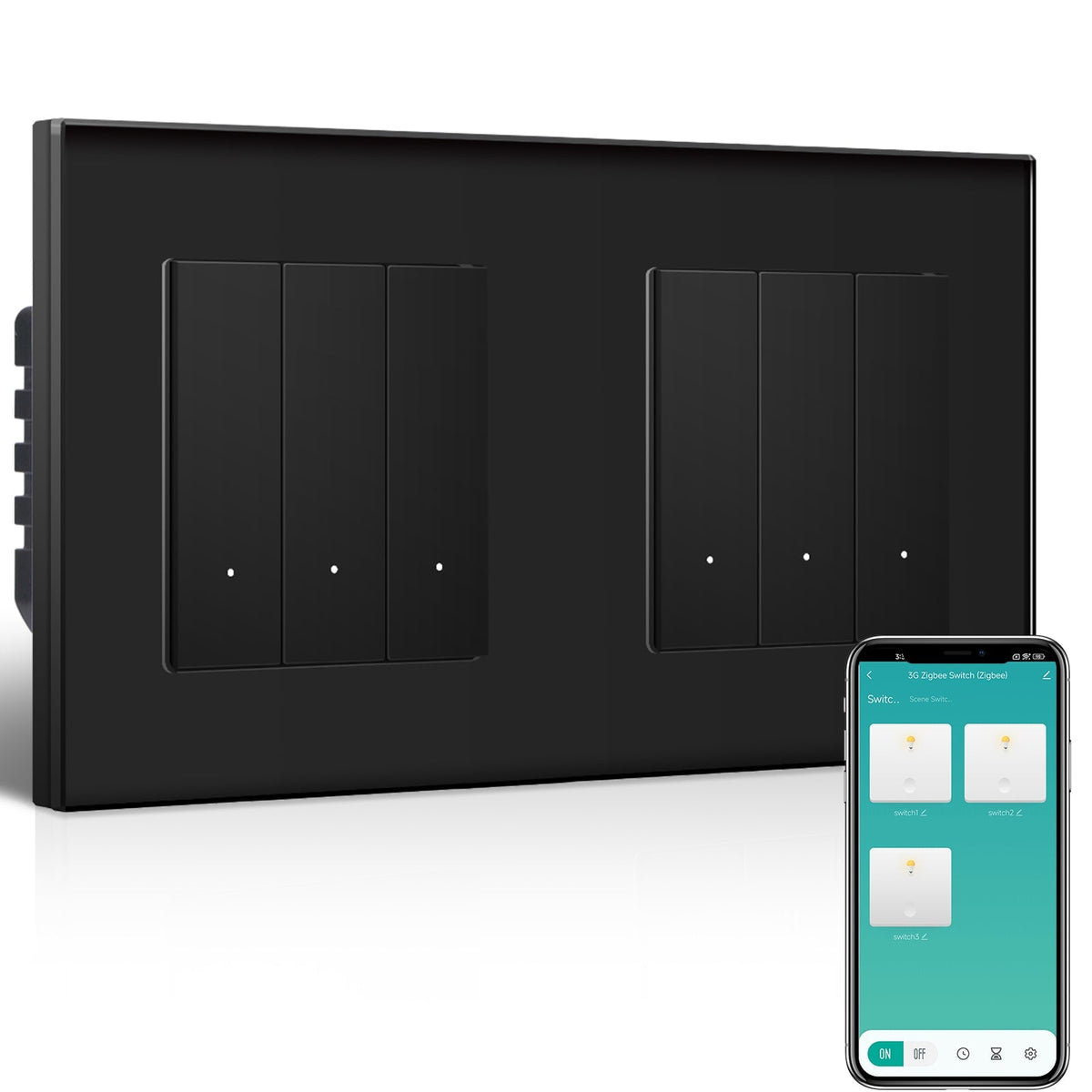 BSEED Double Smart Zigbee Light Switch (With Neutral) Hub required Switch work with tuya Alexa Light Switches Bseedswitch Black 3 Gang