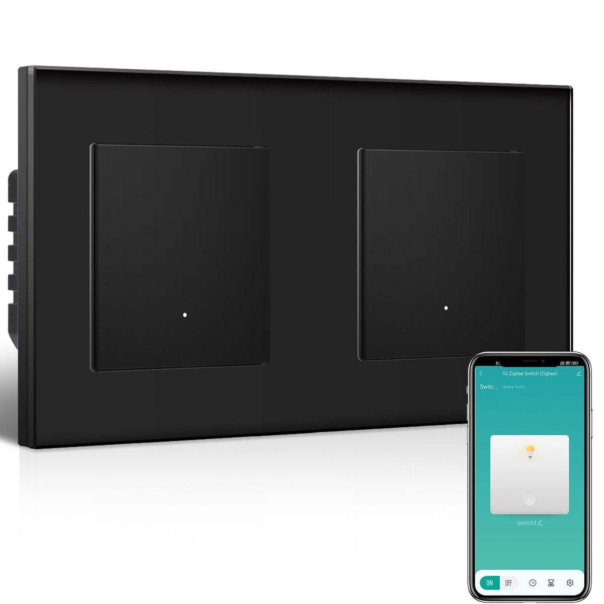 BSEED Double Smart Zigbee Light Switch (With Neutral) Hub required Switch work with tuya Alexa Light Switches Bseedswitch Black 1 Gang