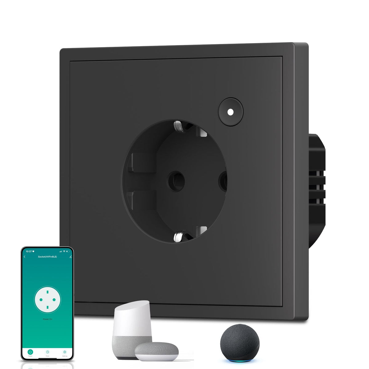 BSEED Scale Smart Zigbee Eu socket Work With Alexa Google Light Switches Bseedswitch Black 1 PCS/Pack