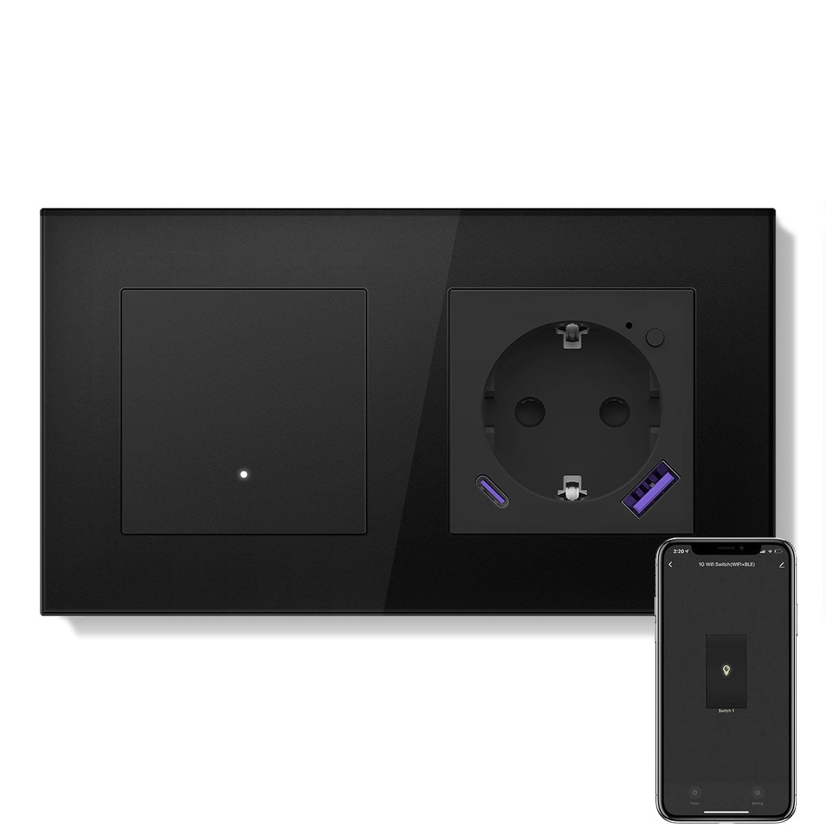 Echo Series Smart Wifi Light Switch With Smart Wifi EU Single Socket 157mm Neutral Line Quired Power Outlets & Sockets Bseedswitch Black 1 Gang