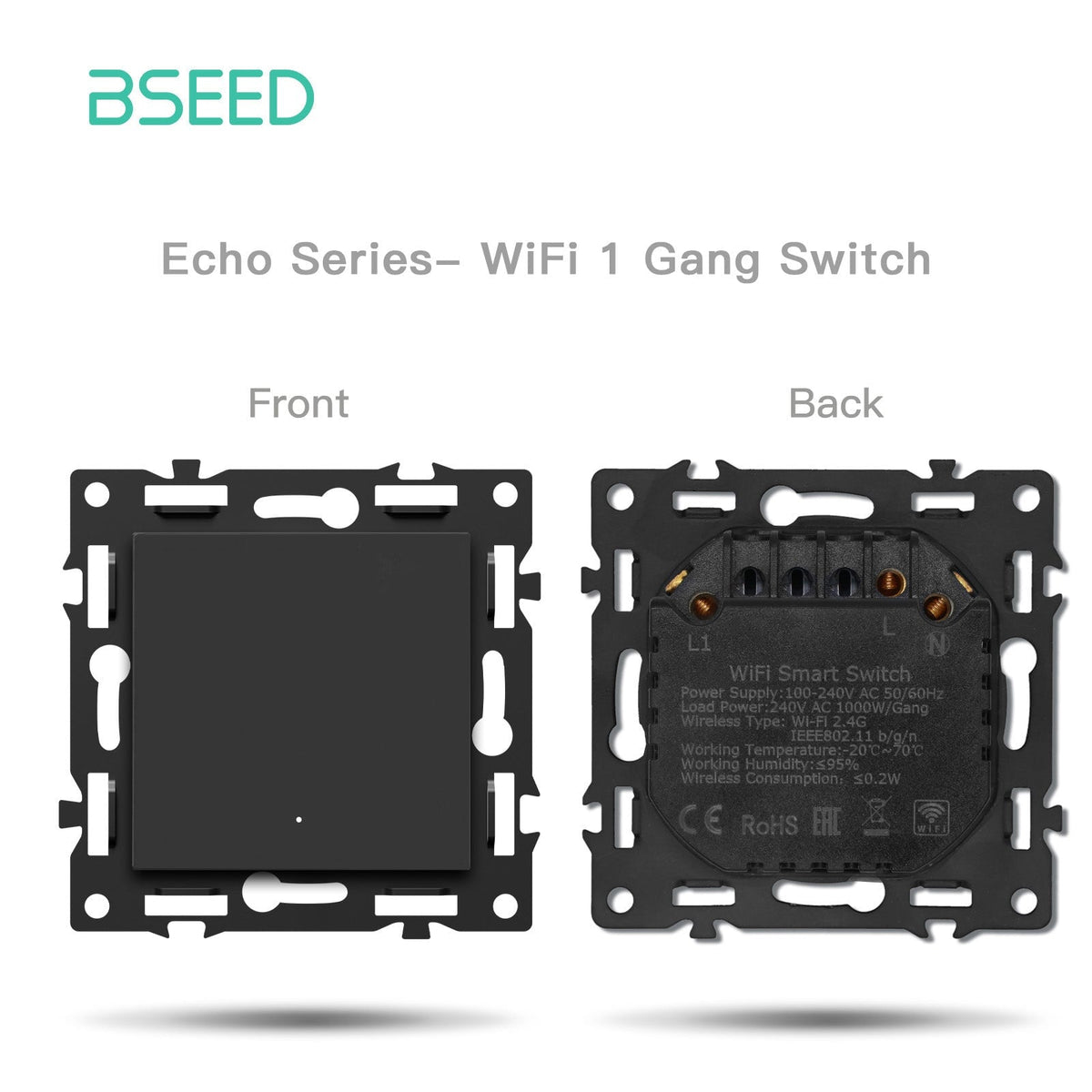 BSEED DIY Part Customized Free Combinations Mechanical Switch Socket Insert Black Color Crystal Glass Panel Light Switches Bseedswitch Wifi 1 Gang Switch with Neutral