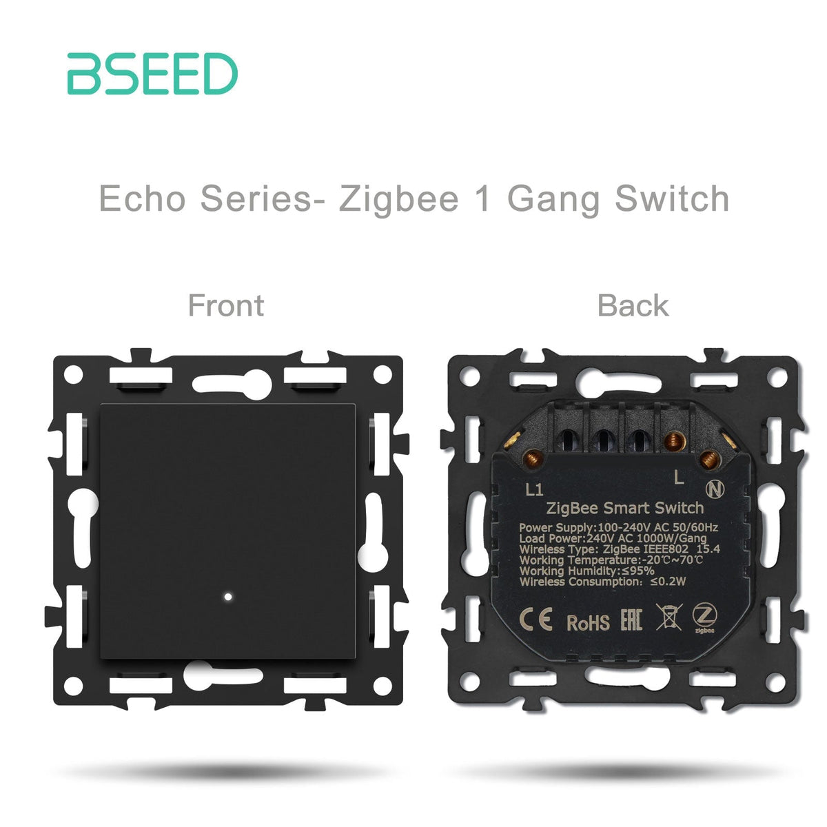 Interruttore Zigbee Bseed, parte fai-da-te per presa smart, combinazioni libere, pannello in vetro cristallo nero, interruttore 1 Gang Zigbee, richiede filo neutro.