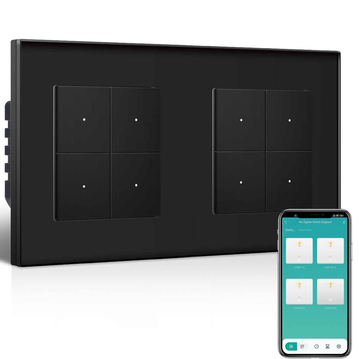 BSEED Double Smart Zigbee Light Switch (With Neutral) Hub required Switch work with tuya Alexa Light Switches Bseedswitch Black 4 Gang