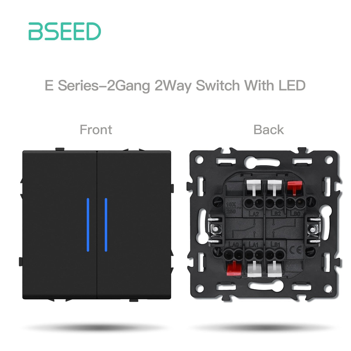 Grand Series DIY Part Customized free combinations Plastic Panels Black Color Power Outlets & Sockets Bseedswitch 2 Gang 2Way Switch With Neon