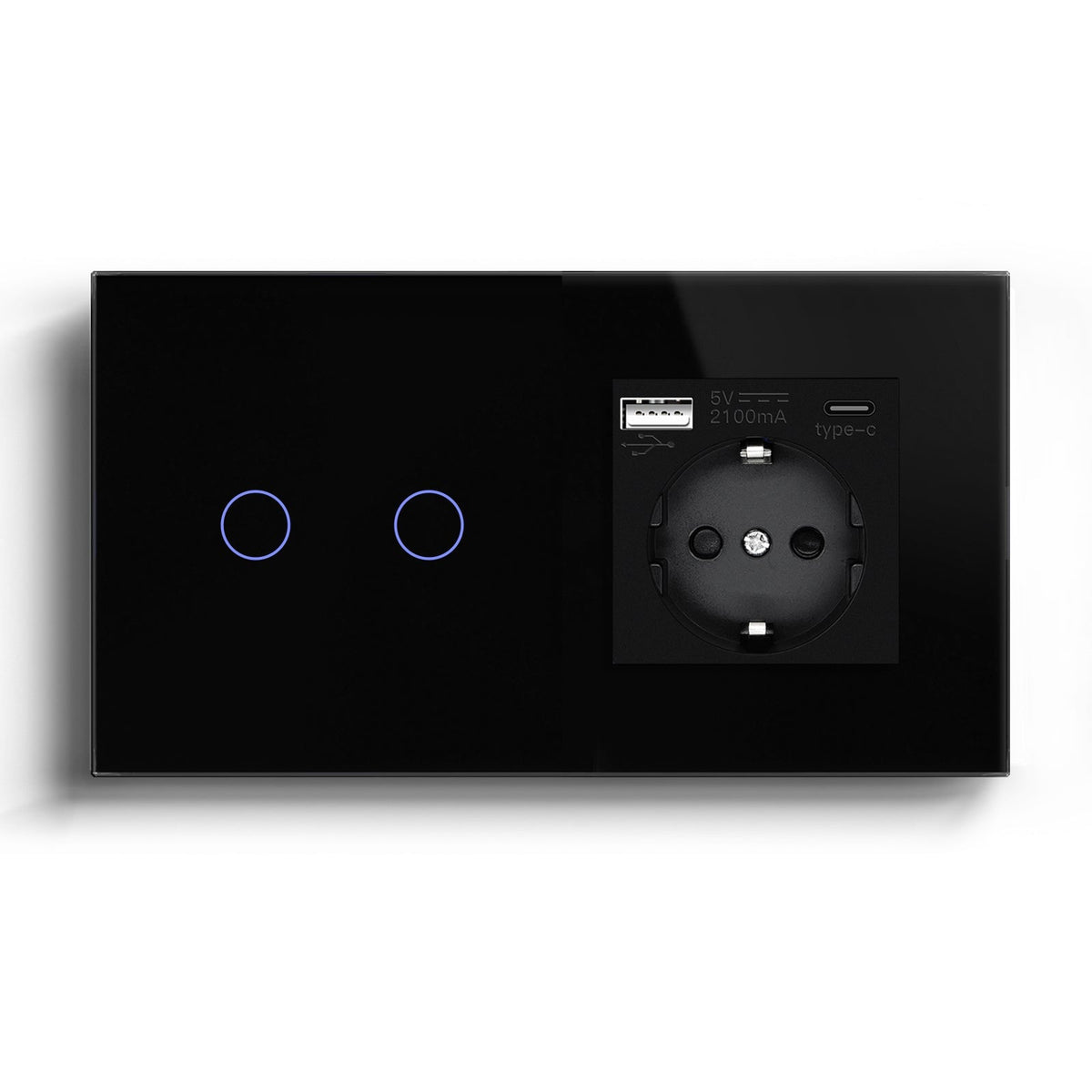 BSEED Smart Touch Switches 1/2/3 Gang Wifi Light Switch Plus EU Wall USB Socket Type-c Smart Life Google Alexa App Control Light Switches Bseedswitch Black 2Gang