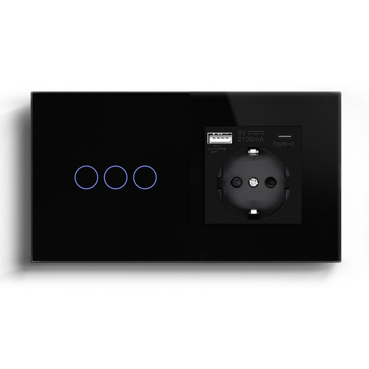 BSEED Smart Touch Switches 1/2/3 Gang Wifi Light Switch Plus EU Wall USB Socket Type-c Smart Life Google Alexa App Control Light Switches Bseedswitch Black 3Gang