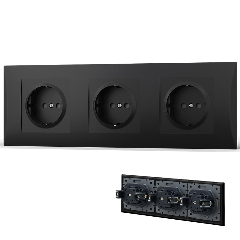 BSEED EU Wall Sockets with clamping technology PC panel Power Outlets & Sockets Bseedswitch Black Triple