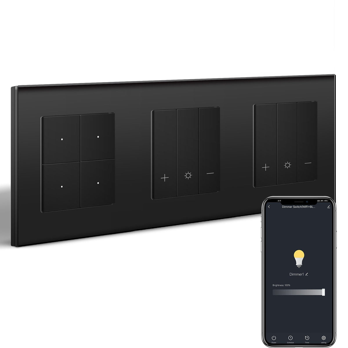 Bseed Echo Smart Wifi Light Switch with Double Dimmer switch Wifi Work With Alex Google Assistant Wall Plates & Covers Bseedswitch Black 4 Gang Switch+Dimmer+Dimmer