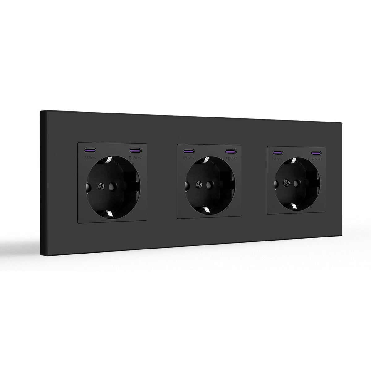 BSEED EU sockets with 20W Double Type-C Interface Outlet Wall Socket Plastic Panel Power Outlets & Sockets Bseedswitch Black Triple