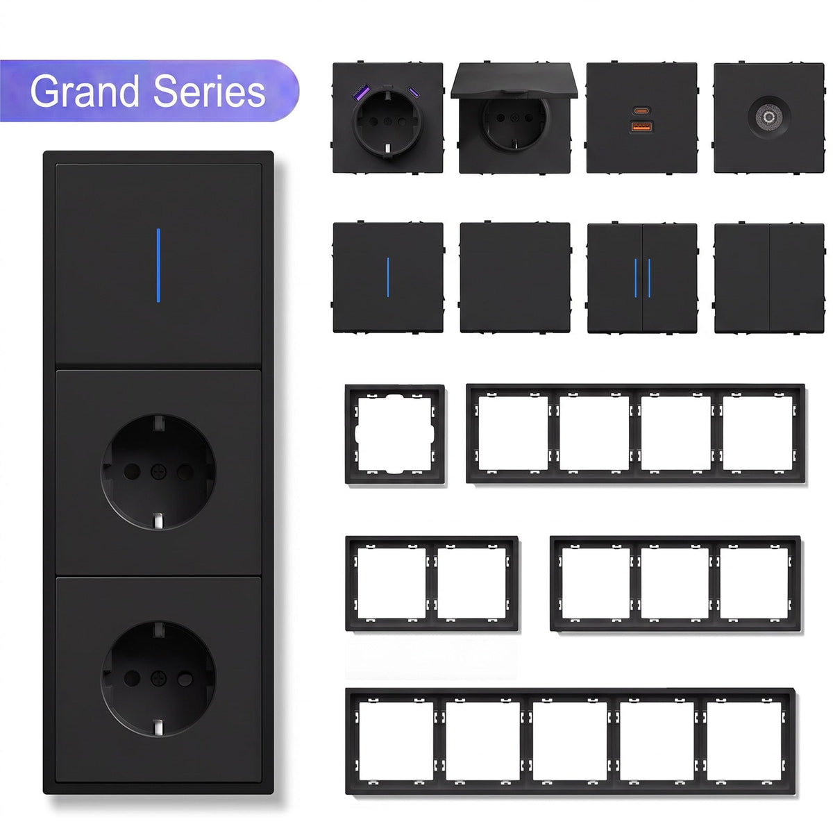 Grand Series DIY Part Customized free combinations Plastic Panels Black Color Power Outlets & Sockets Bseedswitch