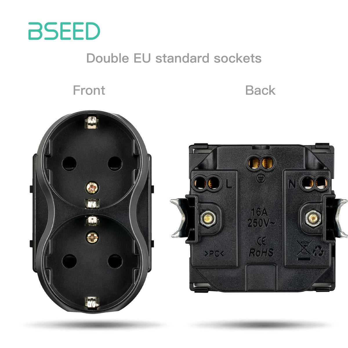 Bseed Crystal Glass Frame Smart Switch Socket Frame USB RJ45 Socket TV Satellite Wall Plug Function Parts DIY Free Combination Black Color Power Outlets & Sockets Bseedswitch Double Eu Socket