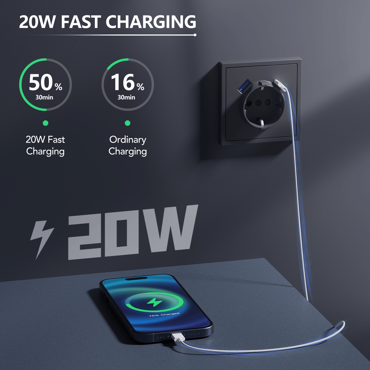 Grand Series 20W Prise UE avec USB-C avec technique de serrage Prises et interrupteurs Bseedswitch