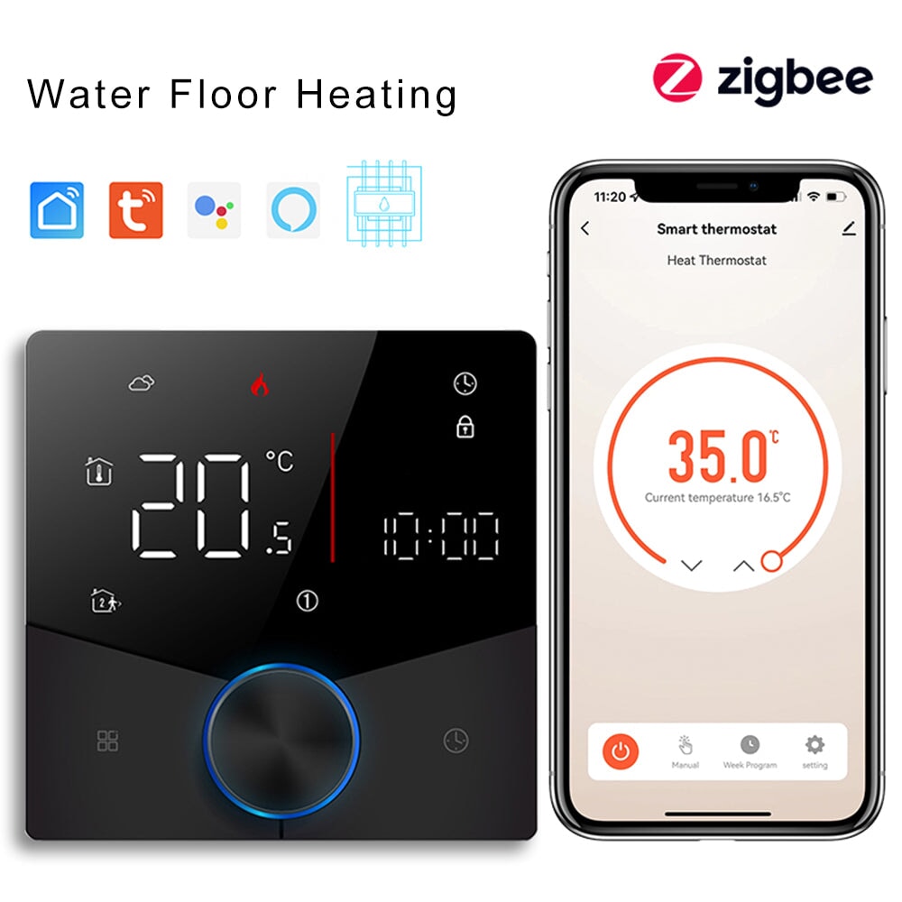 BSEED ZigBeeTouch LED integrated Screen With knob Floor Heating Room Thermostat Controller Thermostats Bseedswitch Black Water