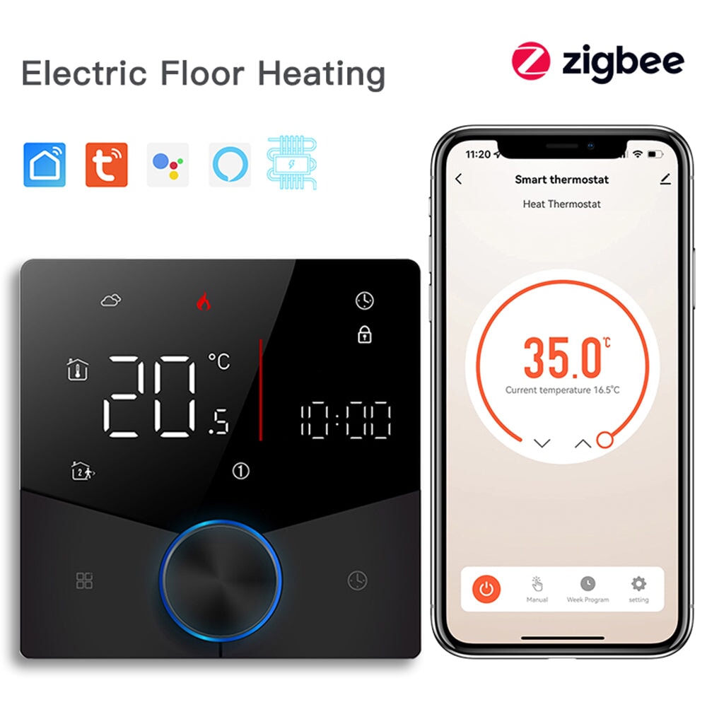 BSEED ZigBeeTouch LED integrated Screen With knob Floor Heating Room Thermostat Controller Thermostats Bseedswitch Black Electric
