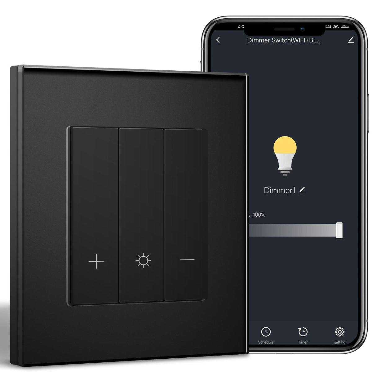 Bseed Echo Series Smart Wifi Light Dimmer 1 Gang Wireless Wifi Work With Alex Google Assistant Wall Plates & Covers Bseedswitch Black