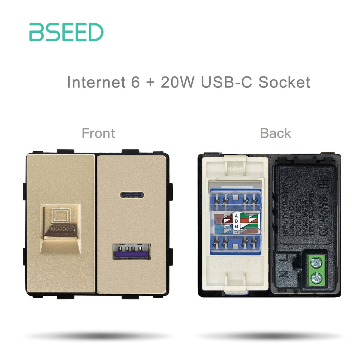 Bseed EU UK Russia Standard Prise en plastique Bouton Interrupteur Touche de fonction DIY Amélioration de l'habitat Plaques murales et couvercles Bseedswitch Or Ordinateur avec touche de fonction USB-C