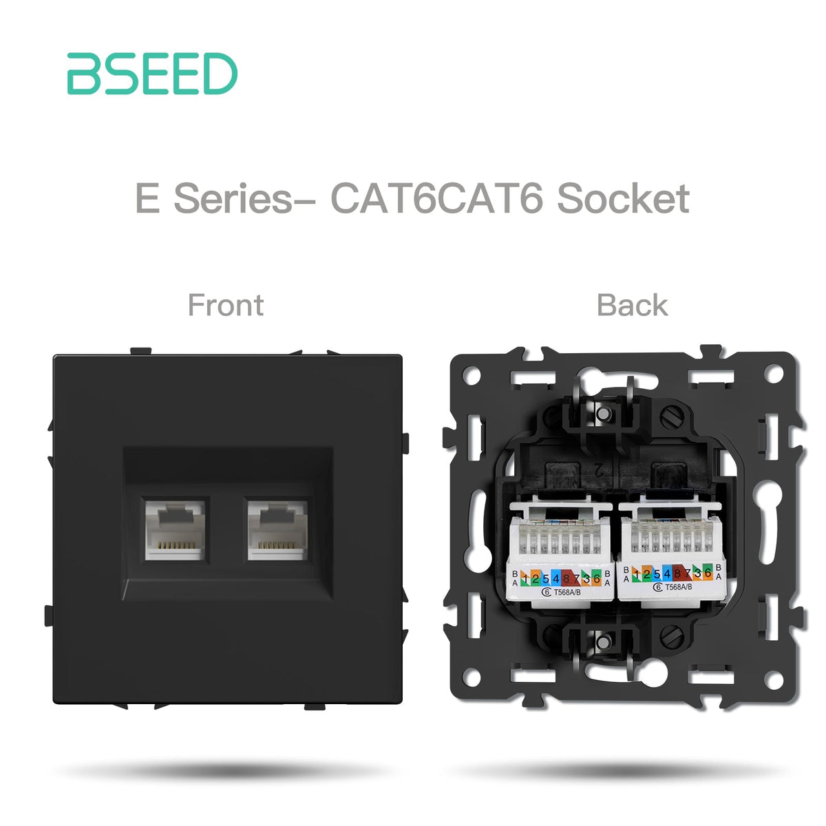 Grand Series DIY Part Customized free combinations Plastic Panels Black Color Power Outlets & Sockets Bseedswitch Double Computer Internet Socket Cat6