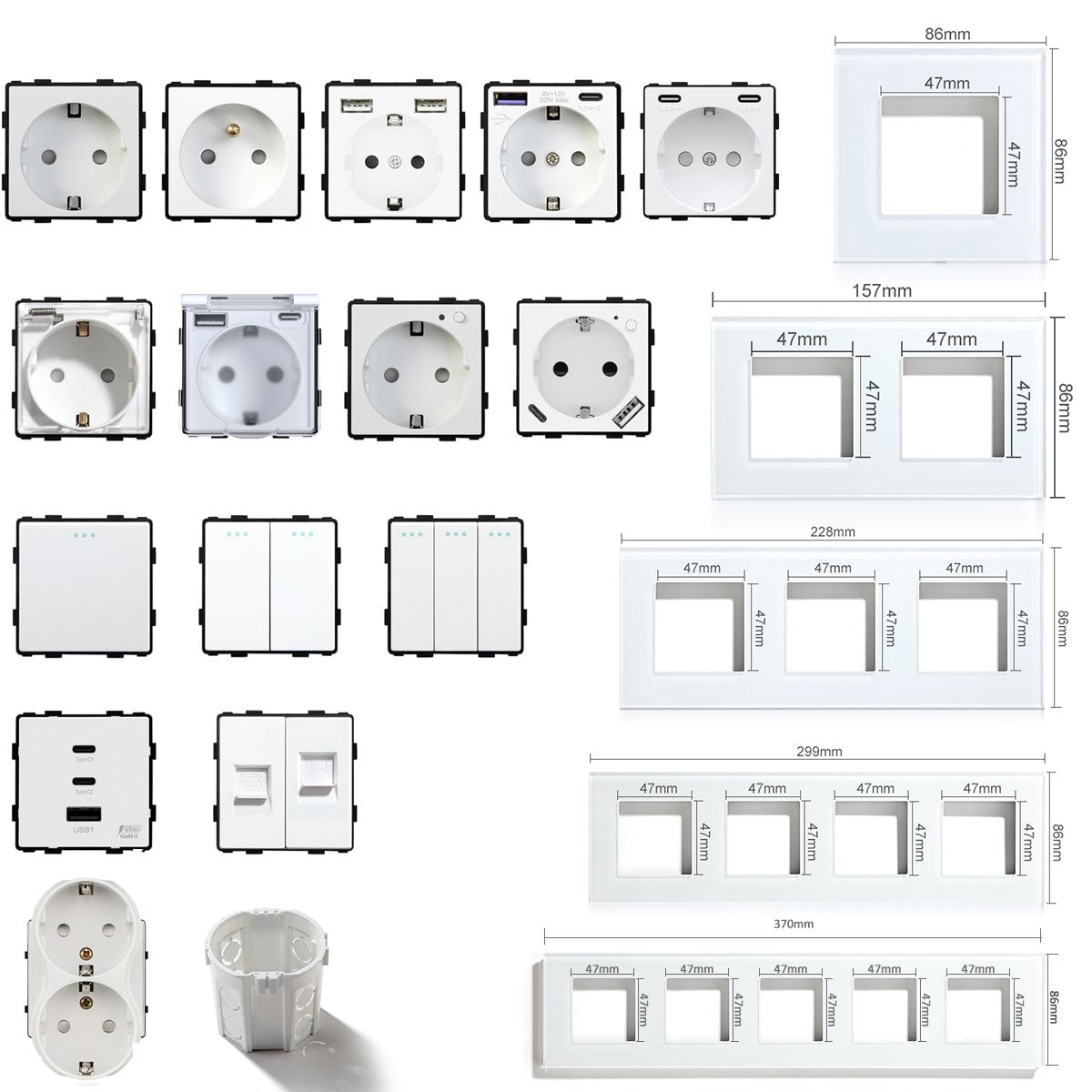 Bseed Crystal Glass Frames Socket Frame USB RJ45 Socket TV Satellite Wall Plug Function Parts DIY Free Combination White Color Wall Jacks & Braces Bseedswitch