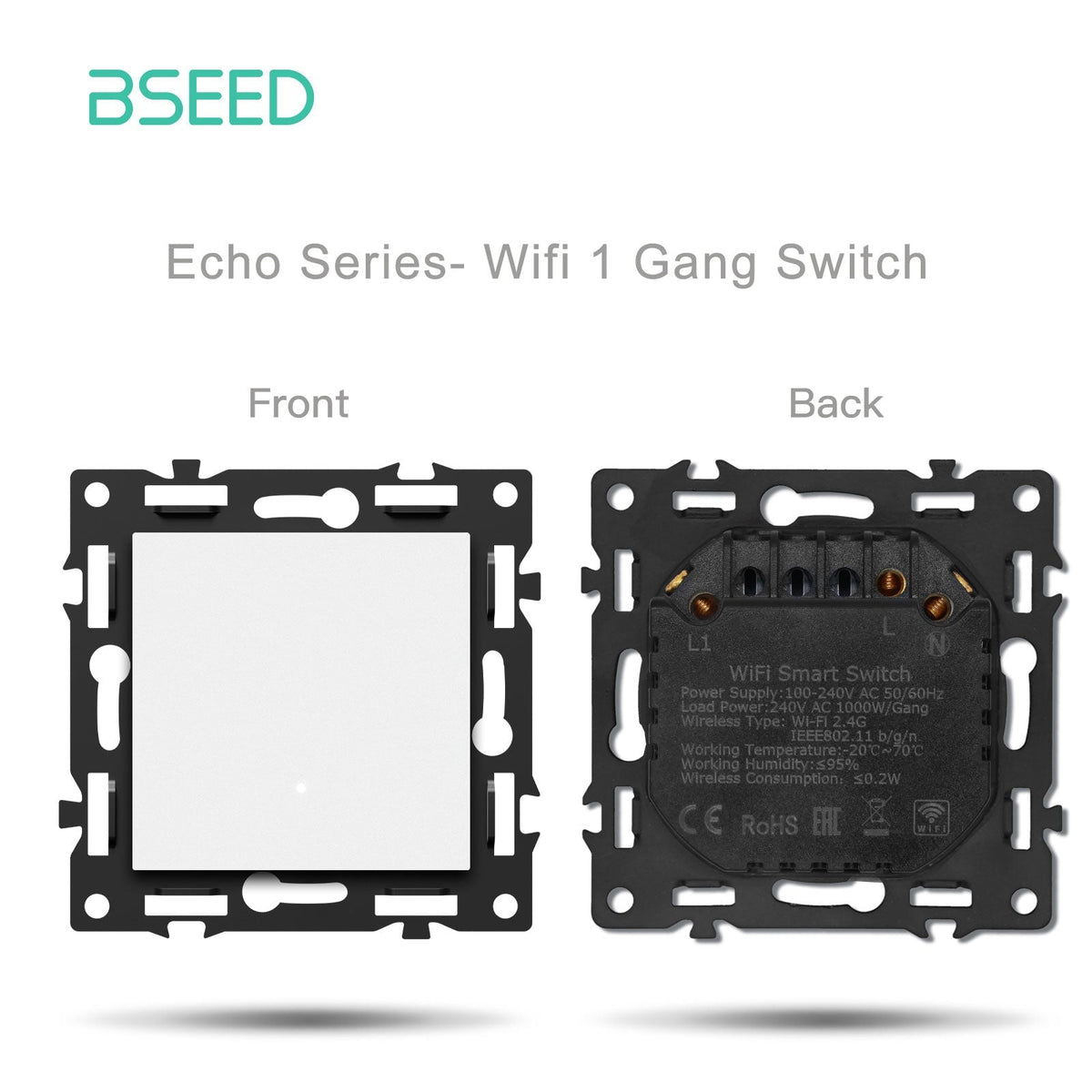 Interruttore Smart Wifi serie Click fai-da-te, componenti personalizzabili, combinazioni libere, inserto presa, pannello in vetro cristallo bianco, interruttore luce Wifi 1 Gang Bseed, richiede cavo neutro