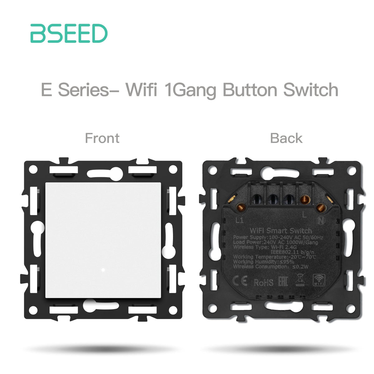 BSEED DIY Part Customized Free Combinations Mechanical Switch Socket Insert White Color Crystal Glass Panel Light Switches Bseedswitch Wifi 1 Gnag switch with Neutral