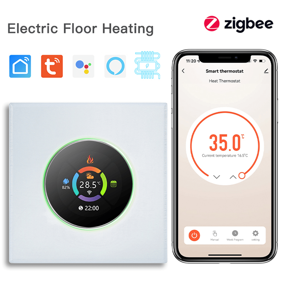 BSEED zigbee Floor Heating Room Thermostat Controller Rotary Button Thermostats Bseedswitch White Electric
