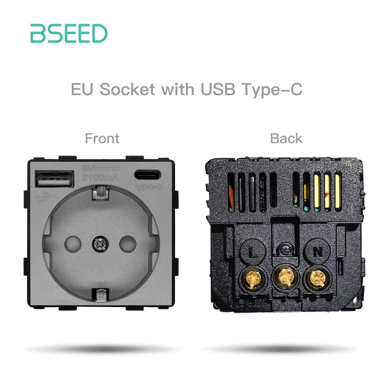 BSEED EU Type-C Interface Outlet Wall Socket 16A 20W USB-C Charge Power Outlets & Sockets Bseedswitch Grey 16A