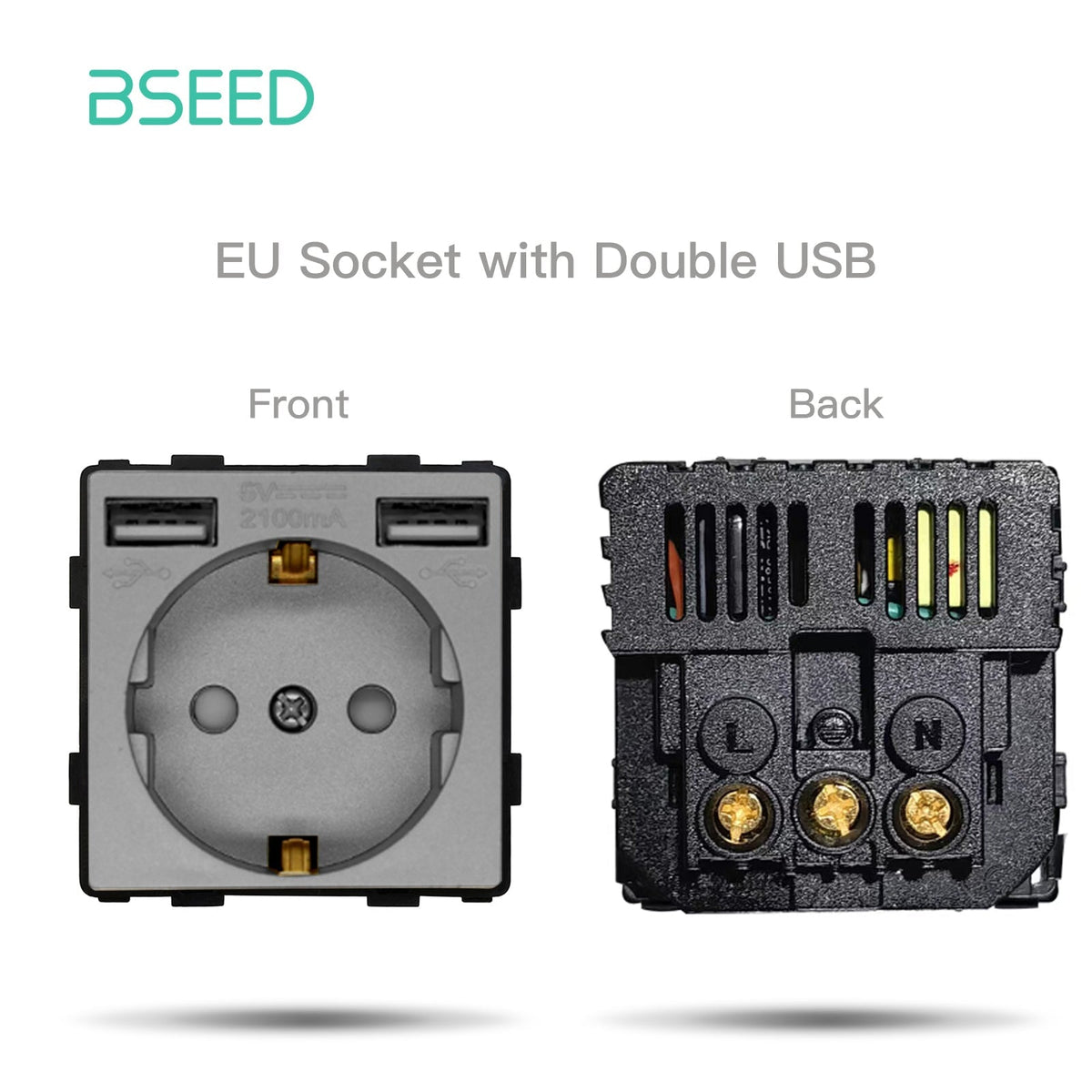 BSEED EU standard Function Key Cover Socket With Double USB socket DIY Parts Power Outlets & Sockets Bseedswitch GREY