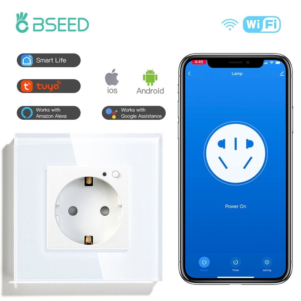 BSEED Wifi EU Wall Sockets Single Power Outlets Kids Protection Wall Plates & Covers Bseedswitch white Signle 