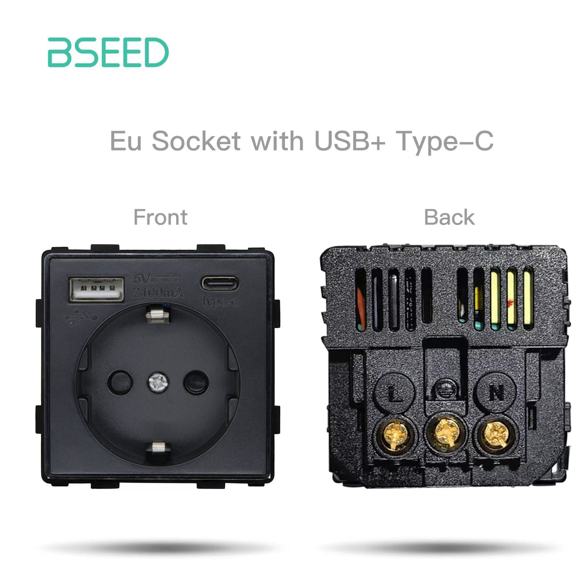 BSEED EU Type-C Interface Outlet Wall Socket 16A 20W USB-C Charge Power Outlets & Sockets Bseedswitch Black 16A