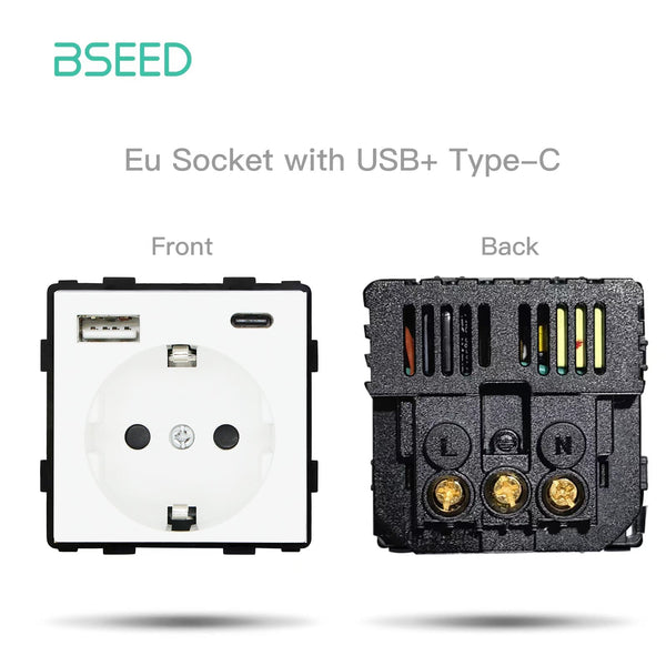 BSEED EU Type-C Interface Outlet Wall Socket 16A 20W USB-C Charge Power Outlets & Sockets Bseedswitch White 16A 