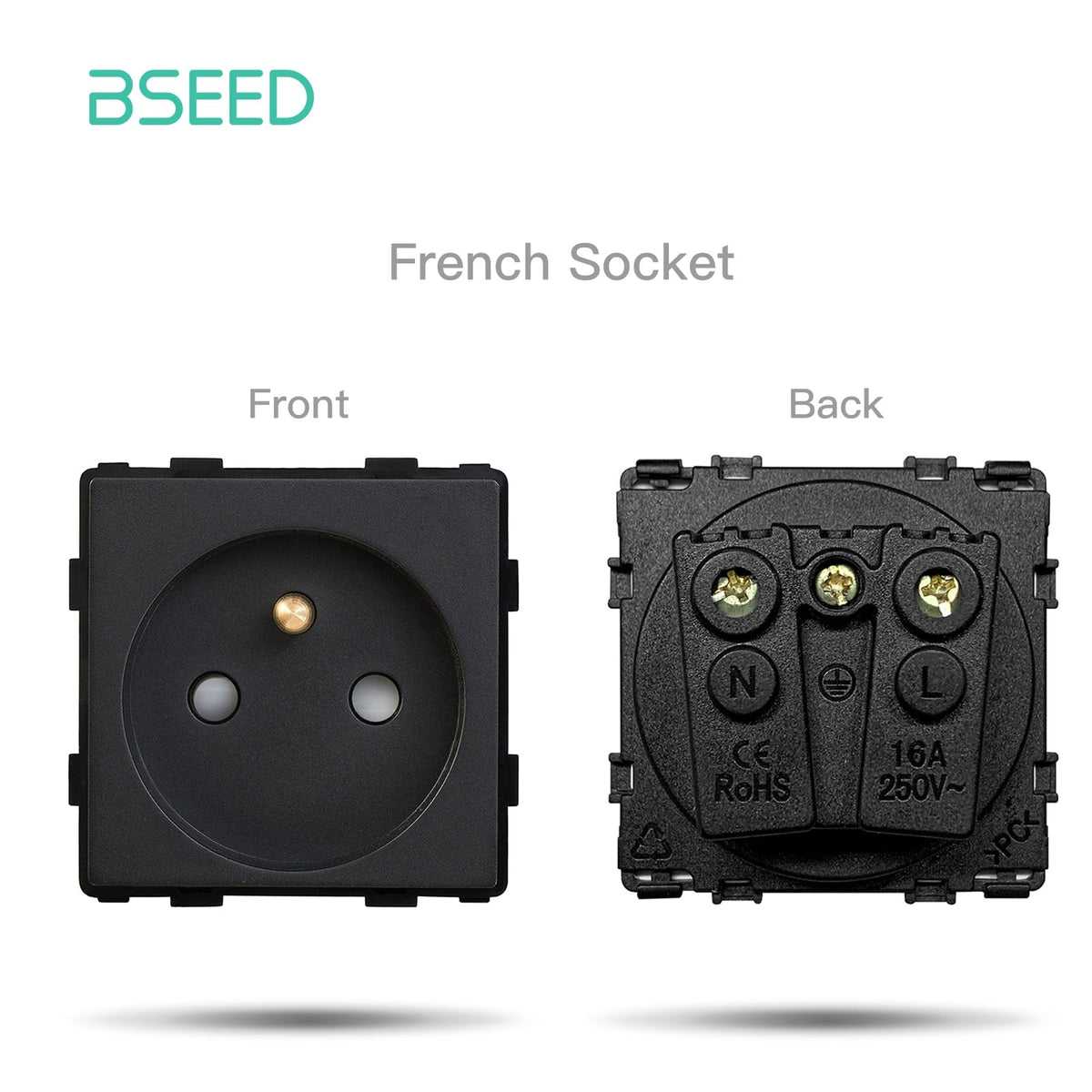 Bseed Crystal Glass Frame Smart Switch Socket Frame USB RJ45 Socket TV Satellite Wall Plug Function Parts DIY Free Combination Black Color Power Outlets & Sockets Bseedswitch FR Socket