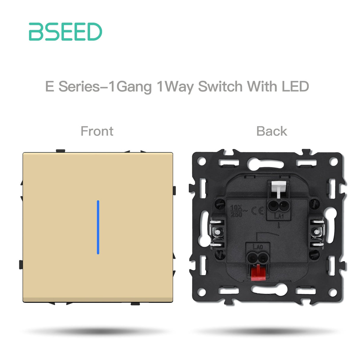 Grand Series DIY Part Customized free combinations Plastic Panels Gold Color Power Outlets & Sockets Bseedswitch 1 Gang 1Way Switch With Neon