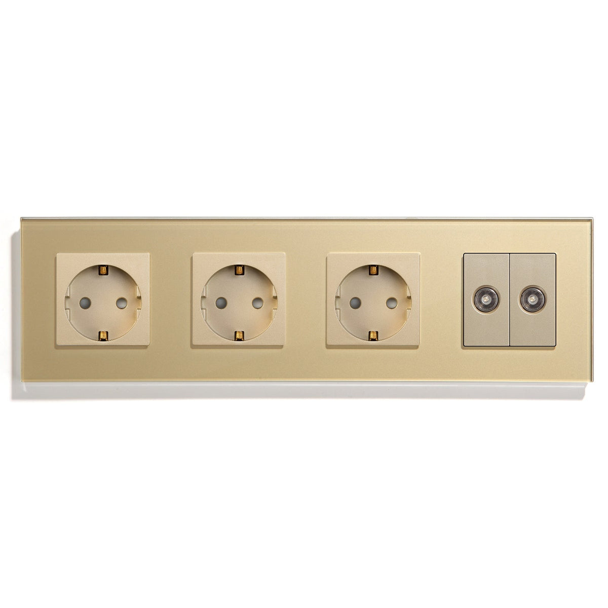 BSEED EU Standard Wall Socket With Double TV Socket Crystal Glass Panel Power Outlets & Sockets Bseedswitch Gold 299mm