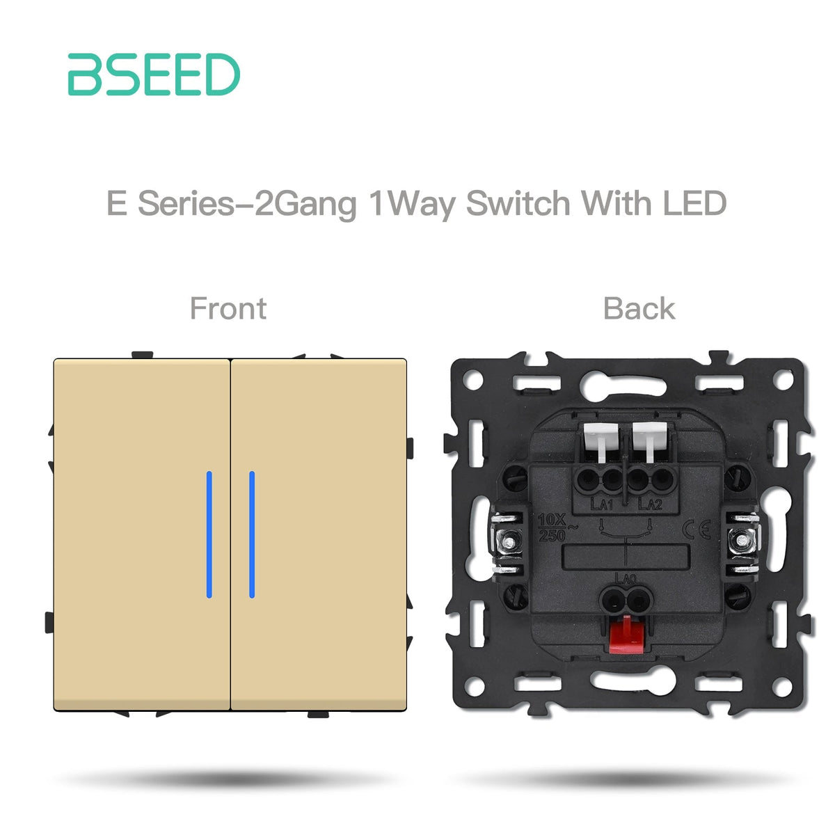 Grand Series DIY Part Customized free combinations Plastic Panels Gold Color Power Outlets & Sockets Bseedswitch 2 Gang 1Way Switch With Neon
