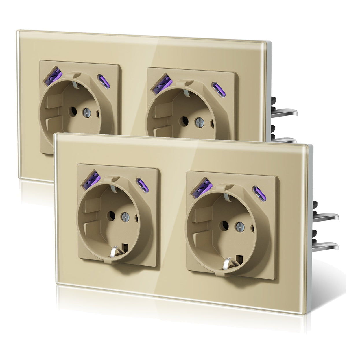 Enchufes BSEED 20W EU con tecnología Claw de carga rápida USB tipo C. Doble enchufe Bseedswitch dorado, 2 unidades/paquete.