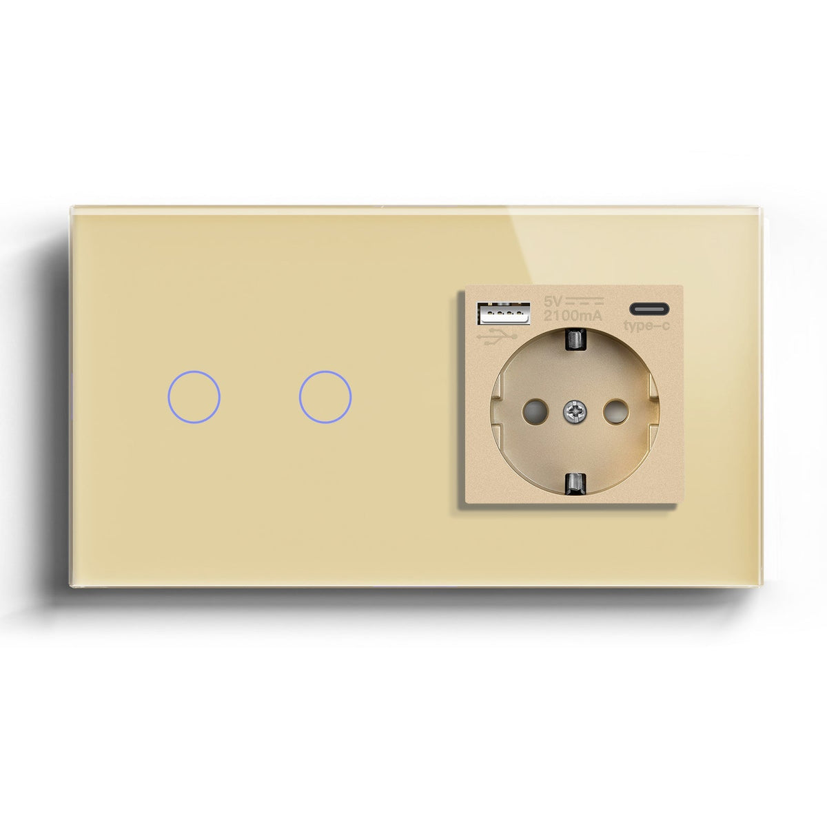 Bseed Zigbee 1/2/3 Light Switch 1/2/3 Way With EU Socket With USB and type-c Light Switches Bseedswitch Gold 2 Gang