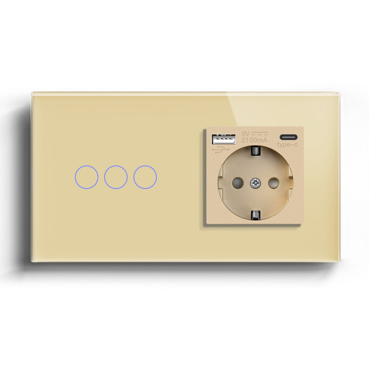 Bseed Zigbee 1/2/3 Light Switch 1/2/3 Way With EU Socket With USB and type-c Light Switches Bseedswitch Gold 3 Gang