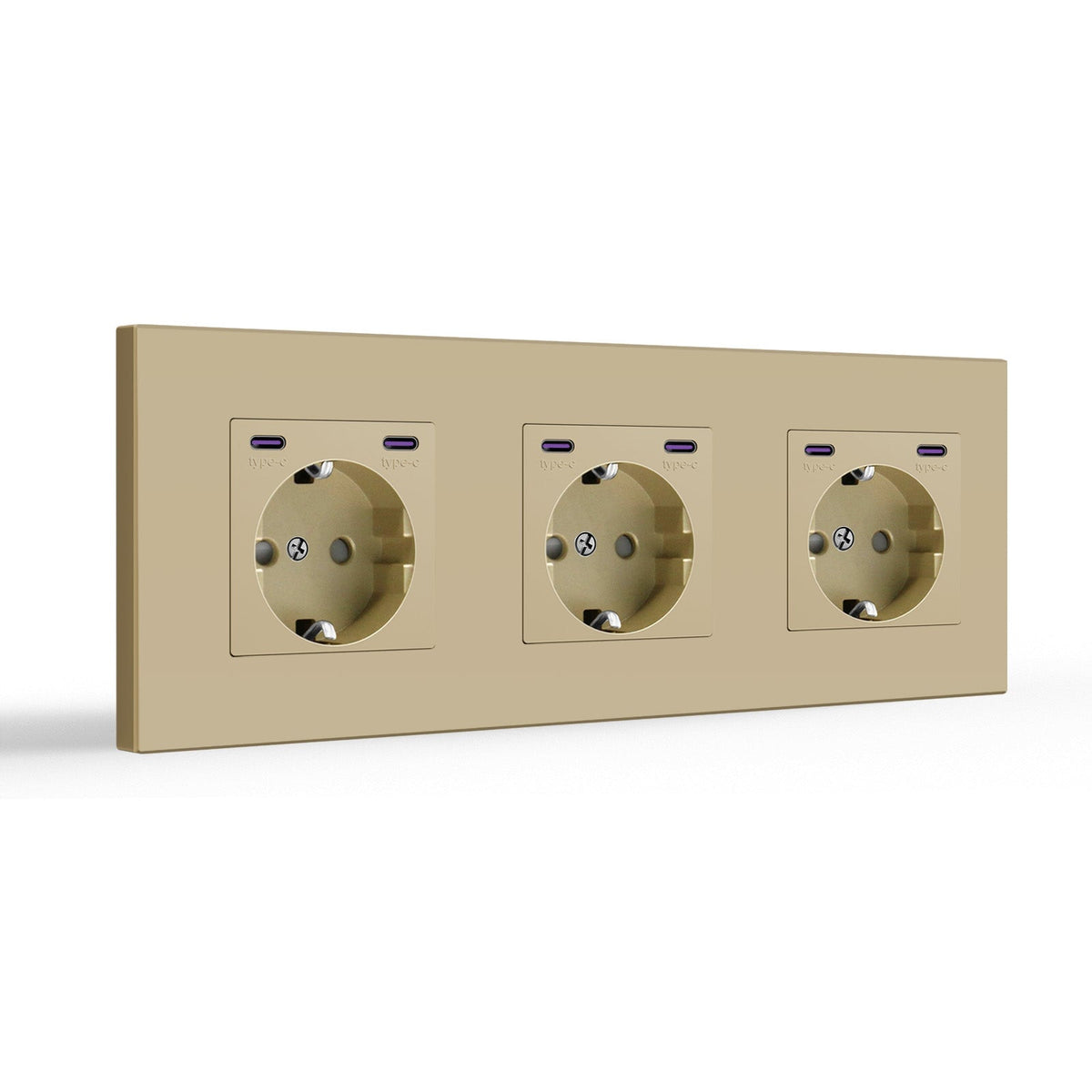 BSEED EU sockets with 20W Double Type-C Interface Outlet Wall Socket Plastic Panel Power Outlets & Sockets Bseedswitch Gold Triple
