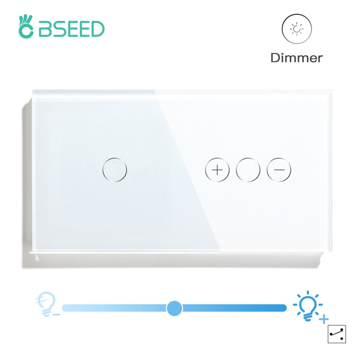 Bseed Touch Light Switch 1Way Wall Switch With Touch Dimmer Switch Glass Panel 157mm Light Switches Bseedswitch White 1Gang 1way Switch+1gang 2way Dimmer Switch