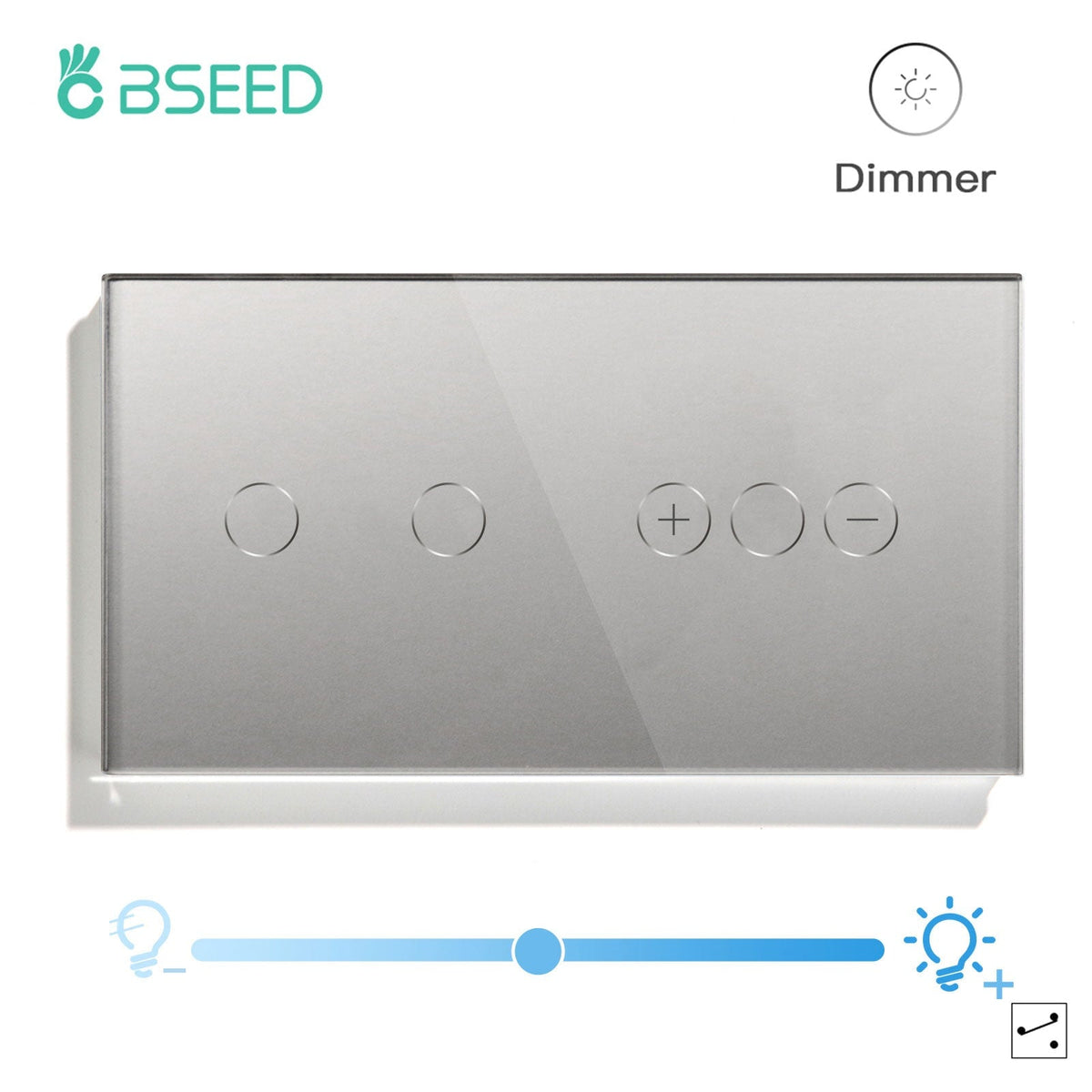 Bseed Touch Light Switch 1Way Wall Switch With Touch Dimmer Switch Glass Panel 157mm Light Switches Bseedswitch Grey 2Gang 1way Switch+1gang 2way Dimmer Switch
