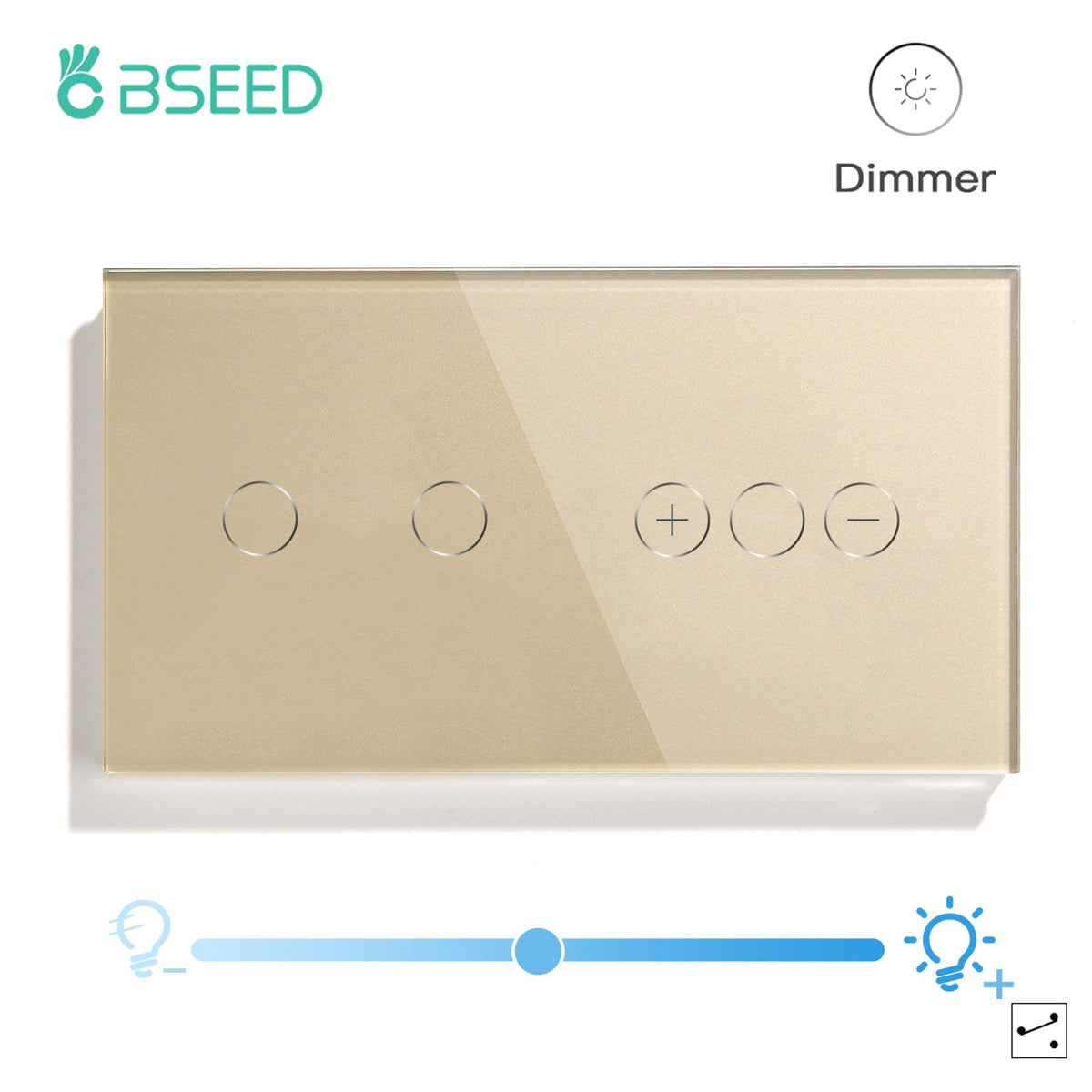Bseed Touch Light Switch 1Way Wall Switch With Touch Dimmer Switch Glass Panel 157mm Light Switches Bseedswitch Gold 2Gang 1way Switch+1gang 2way Dimmer Switch