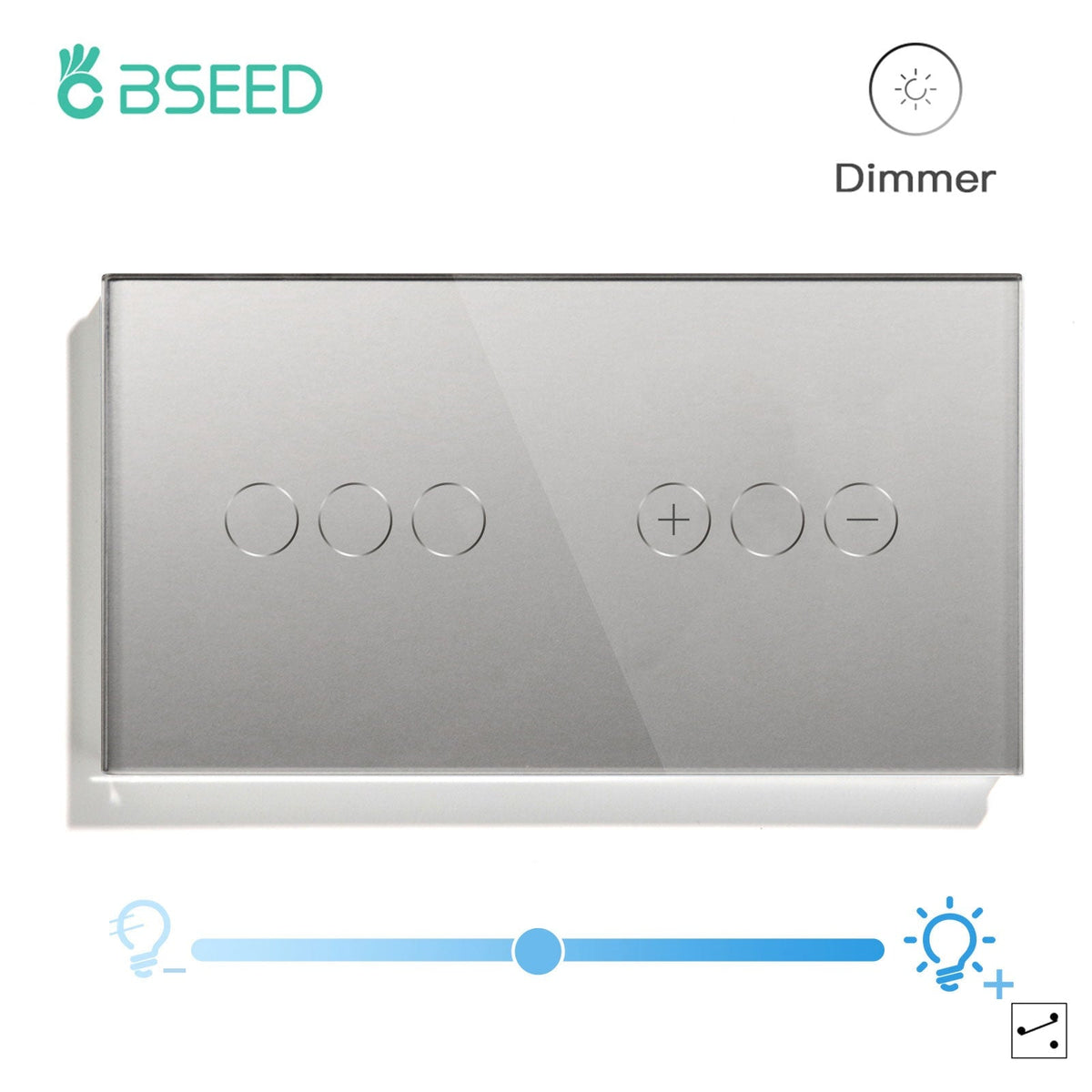 Bseed Touch Light Switch 1Way Wall Switch With Touch Dimmer Switch Glass Panel 157mm Light Switches Bseedswitch Grey 3Gang 1way Switch+1gang 2way Dimmer Switch