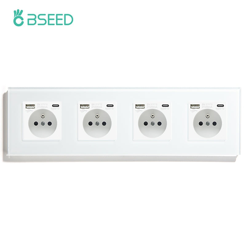 BSEED FR Wall Sockets Type-C Interface Outlet Wall Socket With Charge Port With USB Power Outlets Kids Protection 16A Wall Plates & Covers Bseedswitch white Quadruple