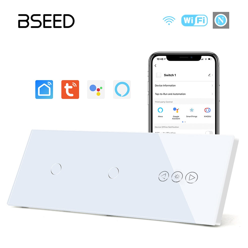 BSEED Double 1Gang WiFi Switch With wifi dimmer Switch 228mm 照明开关 Bseedswitch White 1Gang+1Gang+Dimmer Switch 