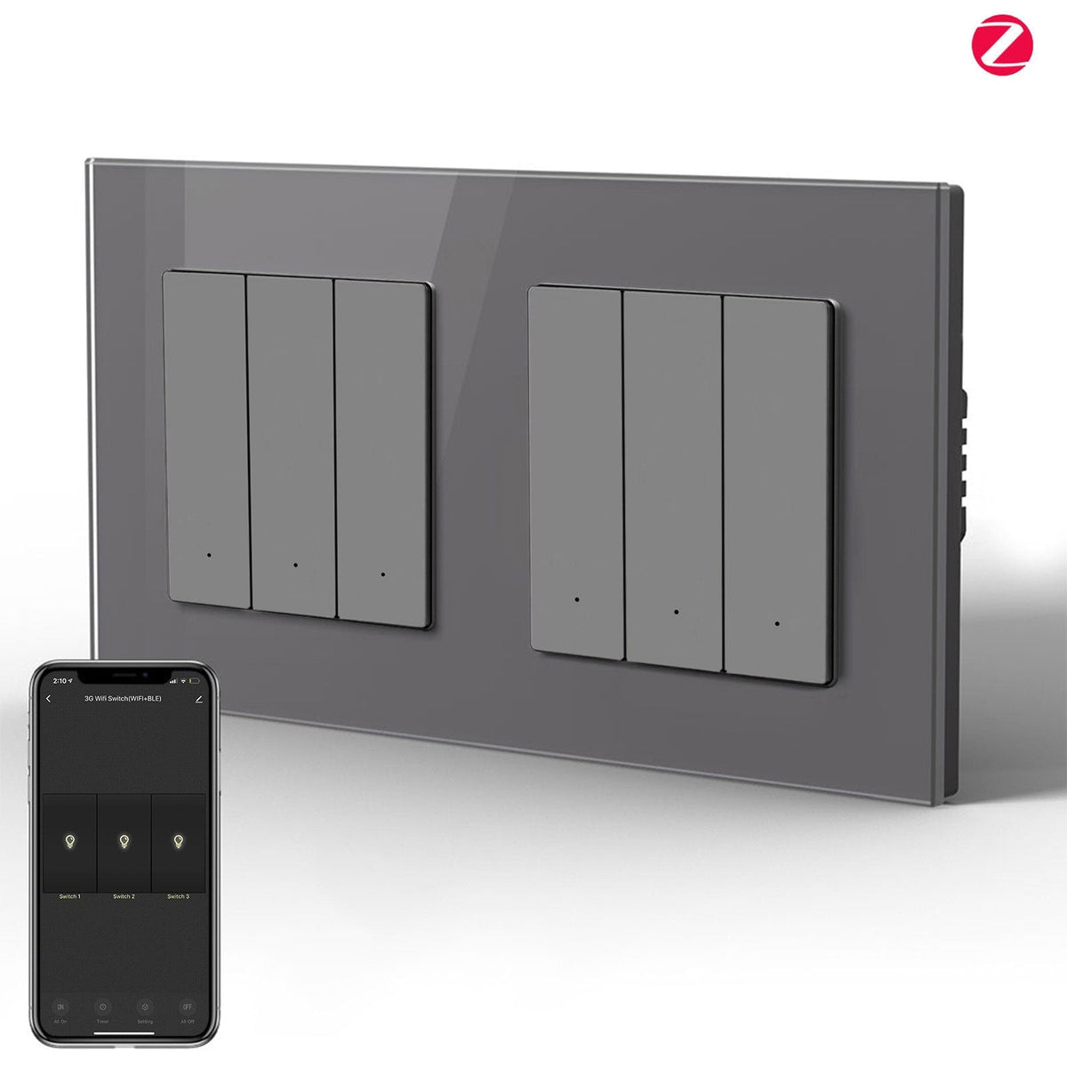 Double light switch intelligent Zigbee BSEED (avec neutre) requis, compatible avec Tuya et Alexa, interrupteur 3 Gang gris