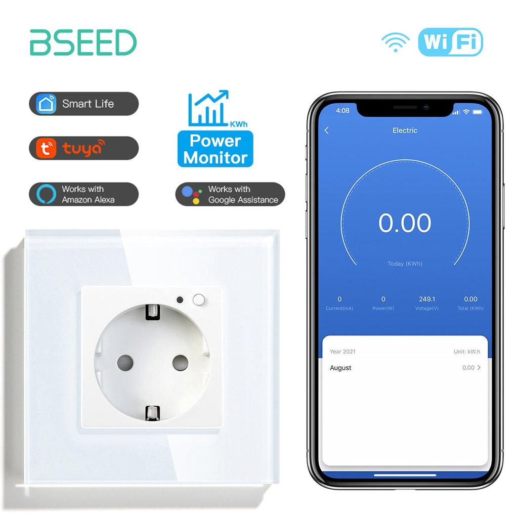 Bseed Wifi EU Standard Socket Wall Sockets With Energy Monitoring Power Outlets & Sockets Bseedswitch White Signle 