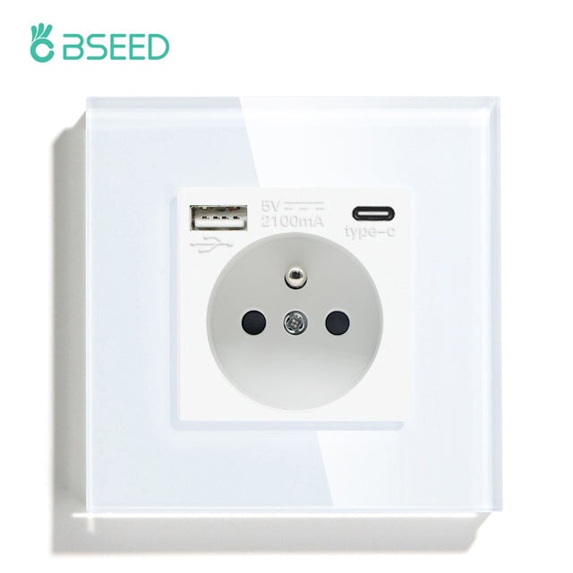 BSEED FR Wall Sockets Type-C Interface Outlet Wall Socket With Charge Port With USB Power Outlets Kids Protection 16A Wall Plates & Covers Bseedswitch white Signle
