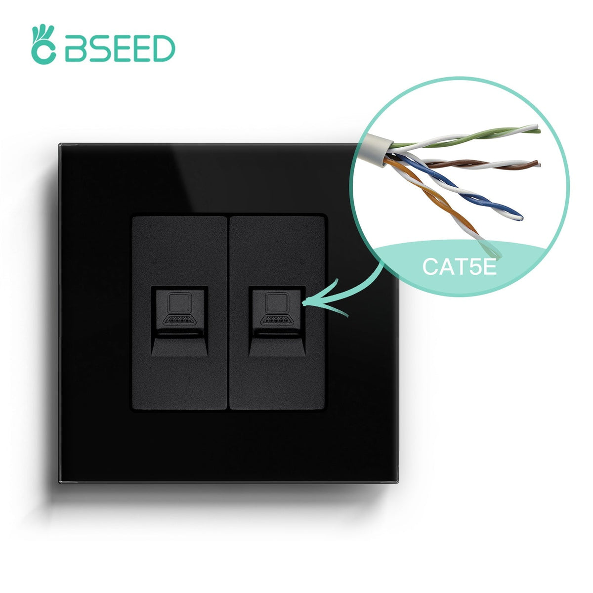Bseed Glass Frame CAT5 Socket 86mm RJ45 computer network socket Bseedswitch Black CAT5