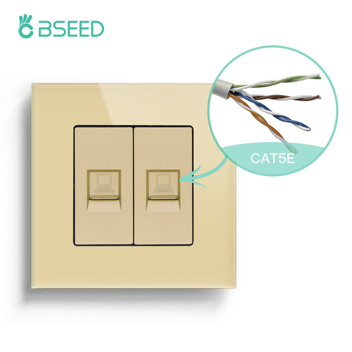 Bseed Glass Frame CAT5 Socket 86mm RJ45 computer network socket Bseedswitch Gold CAT5