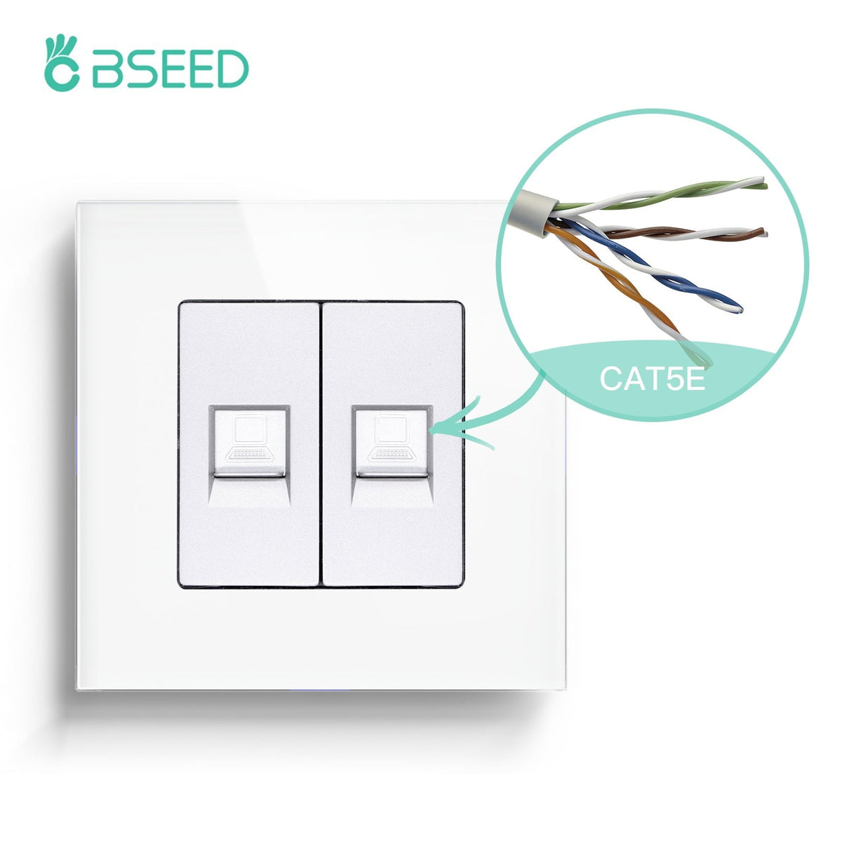 Bseed Glass Frame CAT5 Socket 86mm RJ45 computer network socket Bseedswitch White CAT5